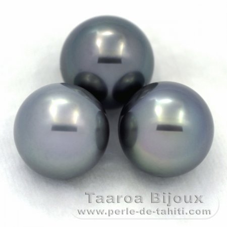 Lot of 3 Tahitian Pearls Round C from 13 to 13.1 mm