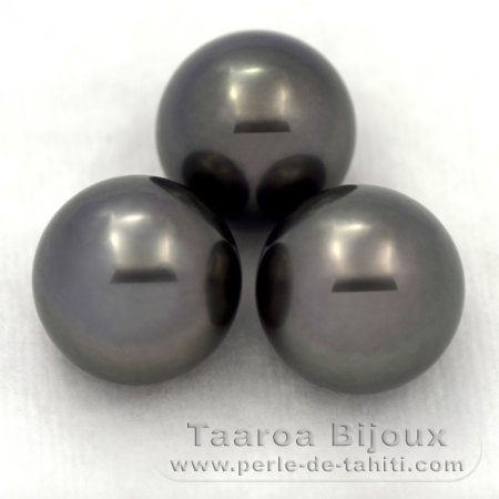 Lot of 3 Tahitian Pearls Round C from 12.2 to 12.3 mm