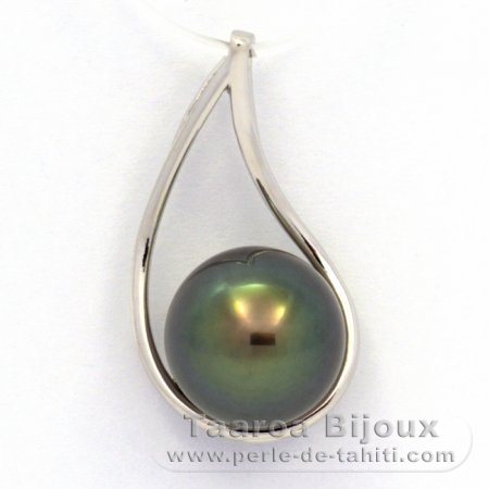 Rhodiated Sterling Silver Pendant and 1 Tahitian Pearl Semi-Round C 11.1 mm