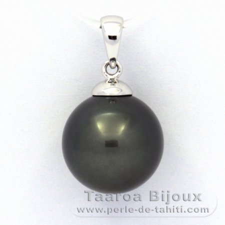 18K Solid White Gold Pendant and 1 Tahitian Pearl Round B 12.4 mm