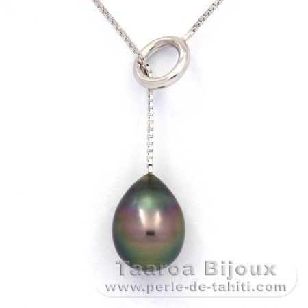 Rhodiated Sterling Silver Necklace and 1 Tahitian Pearl Semi-Baroque C 10.4 mm