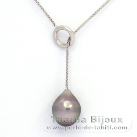 Rhodiated Sterling Silver Necklace and 1 Tahitian Pearl Semi-Baroque B 11.1 mm