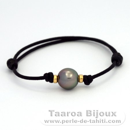 Waxed Cotton Bracelet and 1 Tahitian Pearl Semi-Round B 10.1 mm