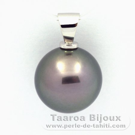 Rhodiated Sterling Silver Pendant and 1 Tahitian Pearl Round C 13.6 mm