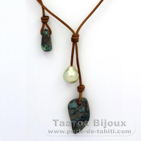 Leather Necklace, 1 Australian Pearl Baroque and 2 Opals