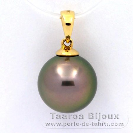 18K solid Gold Pendant and 1 Tahitian Pearl Round B 11.5 mm