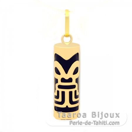 18K Gold Pendant and Black Agate - 17 mm - Abundance