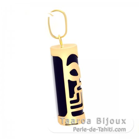18K Gold Pendant and Black Agate - 17 mm - Health