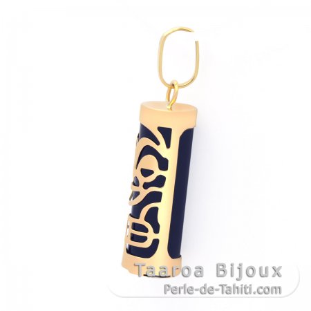 18K Gold Pendant and Black Agate - 17 mm - Health