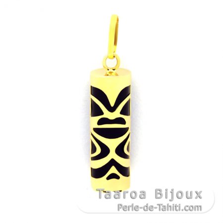 18K Gold Pendant and Black Agate - 17 mm - Luck
