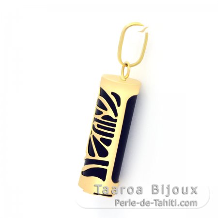 18K Gold Pendant and Black Agate - 17 mm - Piroguier