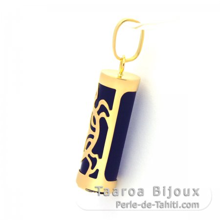 18K Gold Pendant and Black Agate - 17 mm - Turtle