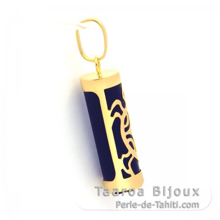 18K Gold Pendant and Black Agate - 17 mm - Turtle