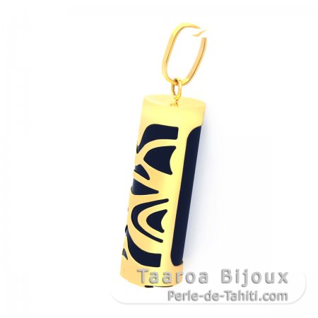 18K Gold Pendant and Black Agate - 21 mm - Luck