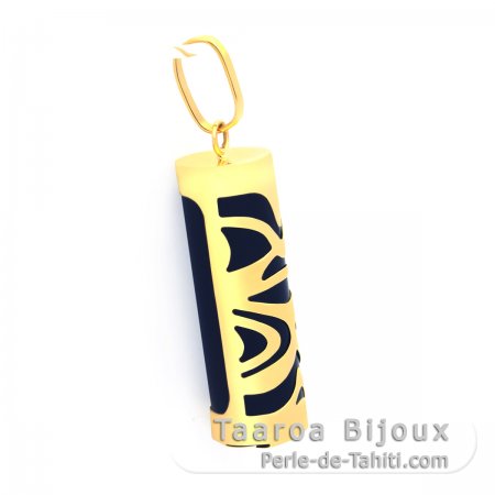 18K Gold Pendant and Black Agate - 21 mm - Luck