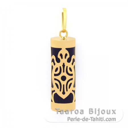 18K Gold Pendant and Black Agate - 21 mm - Turtle