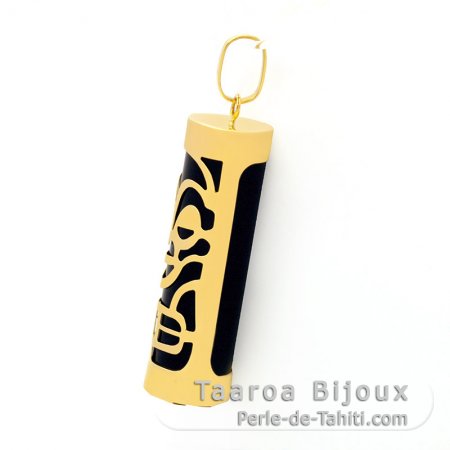 18K Gold Pendant and Black Agate - 30 mm - Health