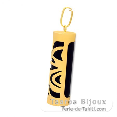 18K Gold Pendant and Black Agate - 30 mm - Chance