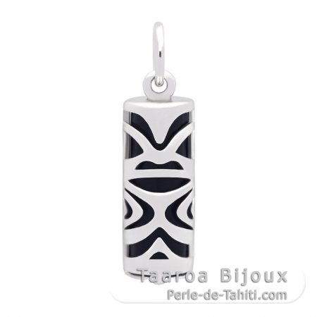 Silver and Black Agate Tiki - 17 mm - Luck