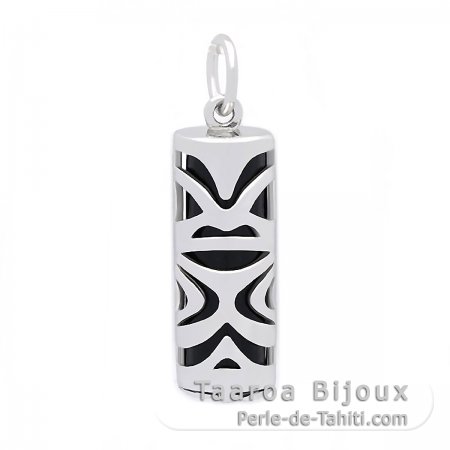 Silver and Black Agate Tiki - 21 mm - Luck
