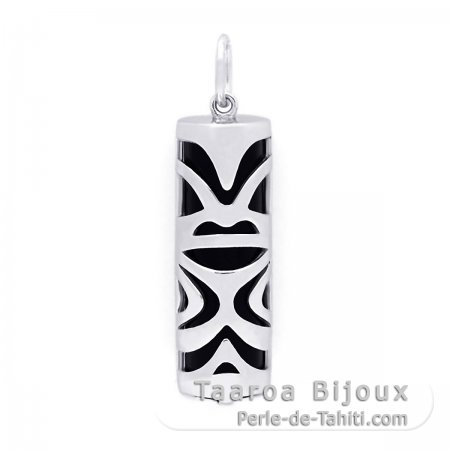 Silver and Black Agate Tiki - 30 mm - Luck