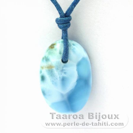 Waxed cotton Necklace and 1 Larimar - 20.4 x 13.7 x 6.5 mm - 3 gr