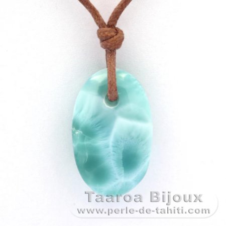 Waxed cotton Necklace and 1 Larimar - 21.5 x 13.2 x 6.4 mm - 2.85 gr