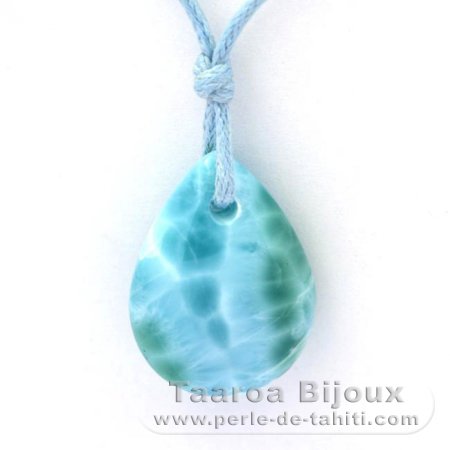 Waxed cotton Necklace and 1 Larimar - 23.3 x 17.5 x 7.8 mm - 4.55 gr
