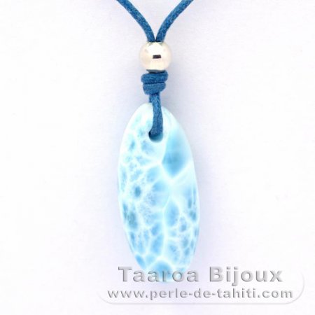 Waxed cotton Necklace and 1 Larimar - 27 x 12 x 7.4 mm - 4.15 gr