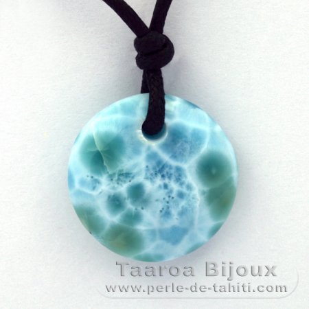 Waxed cotton Necklace and 1 Larimar - 21 x 6.4 mm - 4.4 gr