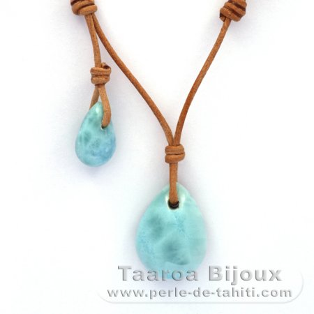 Leather Necklace and 2 Larimar - 6.7 and 2.2 gr