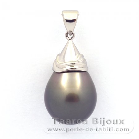 Rhodiated Sterling Silver Pendant and 1 Tahitian Pearl Semi-Baroque B 13.9 mm