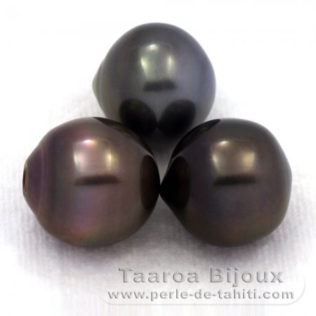 Lot of 3 Tahitian Pearls Semi-Baroque C from 13.7 to 13.9 mm