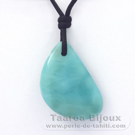 Waxed cotton Necklace and 1 Larimar - 30 x 20 x 8 mm - 7.8 gr