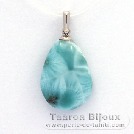 Rhodiated Sterling Silver Pendant and 1 Larimar - 18 x 14 x 6.5 mm - 2.7 gr