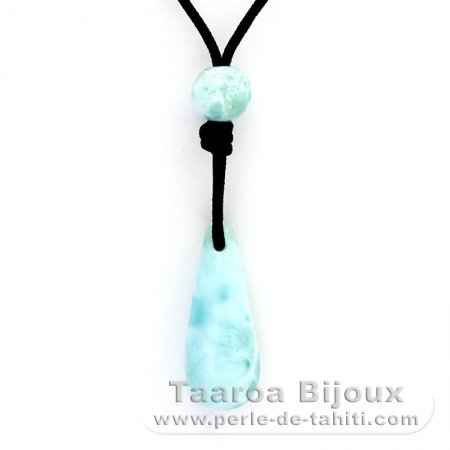 Nylon Necklace and 3 Larimar - 26 x 10.5 x 9.5 mm - 3.7, 0.8 and 1.2 gr