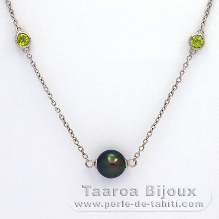 Rhodiated Sterling Silver Necklace and 5 Tahitian Pearls Near-Round C from 8.5 to 8.9 mm