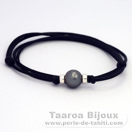 Waxed Cotton Necklace and 1 Tahitian Pearl Round C 9.7 mm
