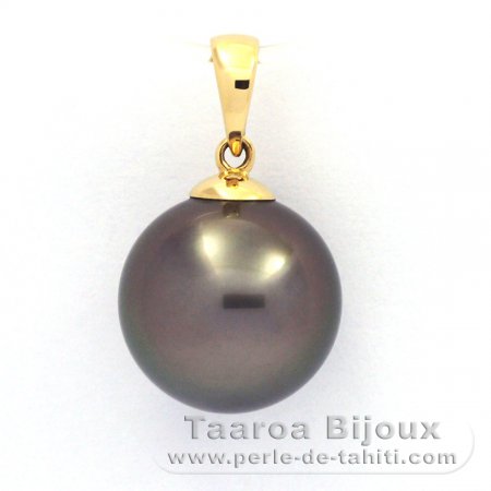 18K solid Gold Pendant and 1 Tahitian Pearl Round B 11.9 mm