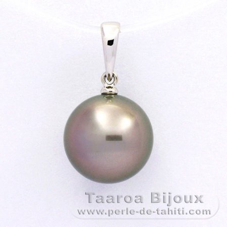18K Solid White Gold Pendant and 1 Tahitian Pearl Round B 11.7 mm