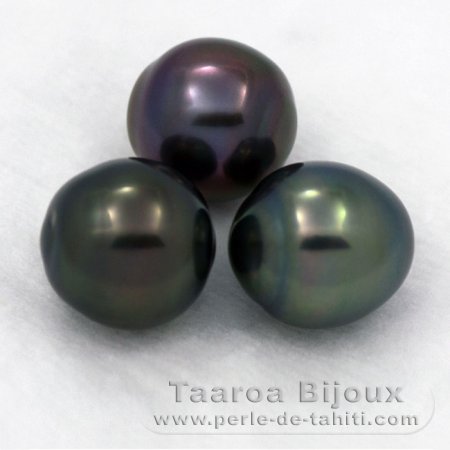Lot of 3 Tahitian Pearls Semi-Baroque B from 9.7 to 9.8 mm