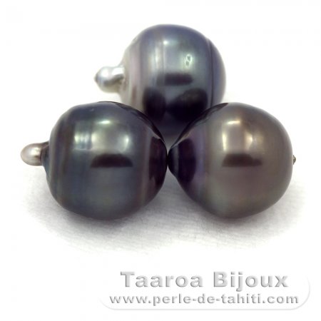 Lot of 3 Tahitian Pearls Ringed D from 12.5 to 12.7 mm