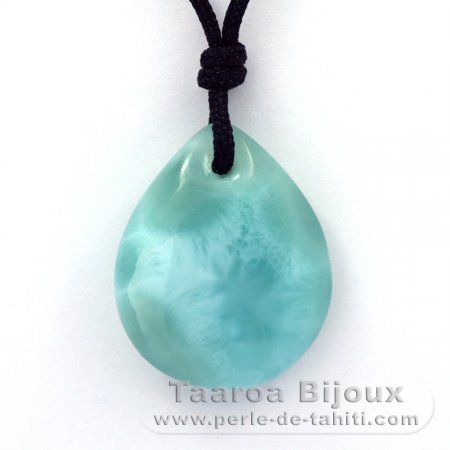 Nylon Necklace and 2 Larimar - 24.5 x 20 x 8 mm - 5.55 gr & 1.4 gr