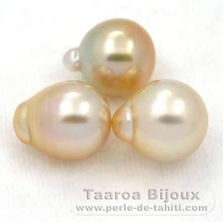 Lot of 3 Australian Pearls Semi-Baroque B from 10.1 to 10.4 mm