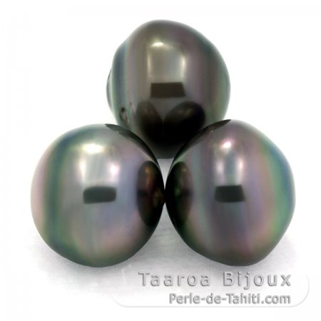 Lote de 3 Prolas do Tahiti Aneladas C de 12.6 a 12.9 mm