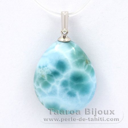 Rhodiated Sterling Silver Pendant and 1 Larimar - 20 x 17 x 7.5 mm - 3.95 gr