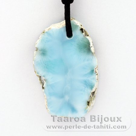 Waxed cotton Necklace and 1 Larimar - 37 x 23 x 6 mm - 10.3 gr