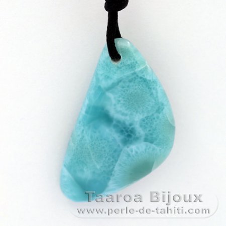Waxed cotton Necklace and 1 Larimar - 40 x 22 x 7.9 mm - 11.03 gr
