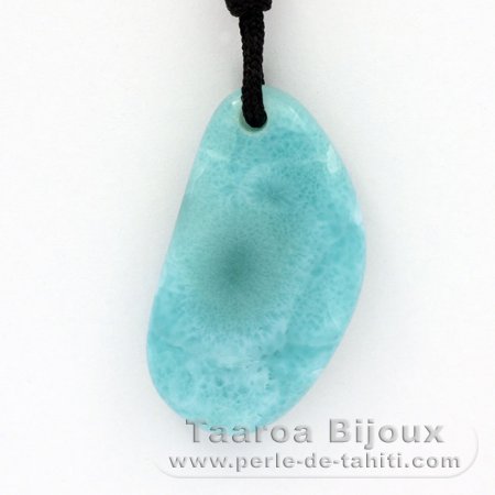 Waxed cotton Necklace and 1 Larimar - 29 x 17 x 5.6 mm - 5.33 gr
