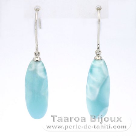 Rhodiated Sterling Silver Earrings and 2 Larimar - 22 x 8.5 x 7.5 mm - 5.03 gr